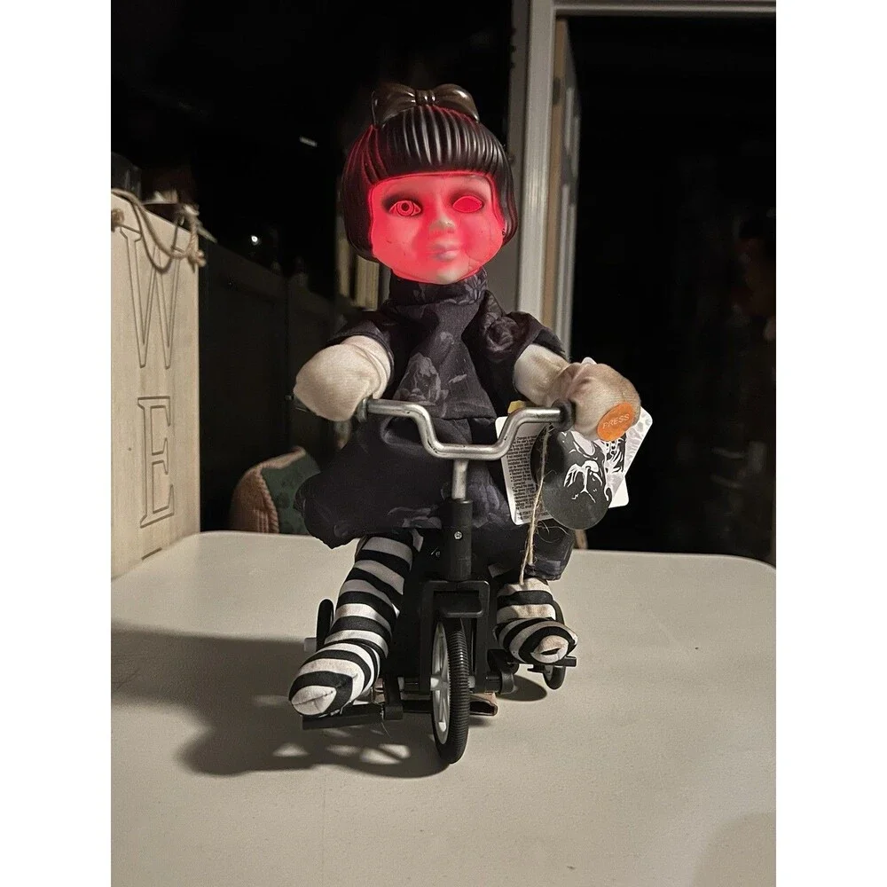 Animated Haunted Rag Doll On Tricycle Halloween Decor Lights Talks  Creepy Moves